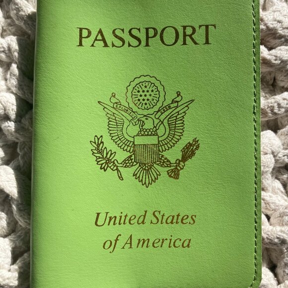 Baekgaard Green Leather Passport Holder Case Cover Gold Print Pink Interior - Picture 2 of 7